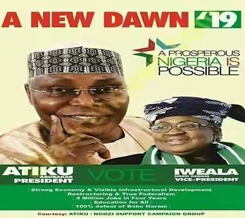 atiku-and-ngozi-okonji-poster,   Dr Ngozi Okonjo-Iweala Doesn’t Have Hands in the Fake Presidential Campaign Poster.www.gistlover.com
