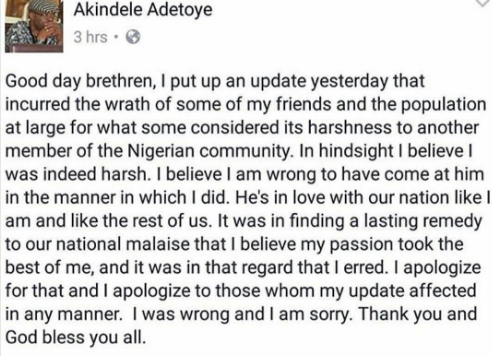 Finally, Professor Adetoye accepts his mistake, apologises for slamming 2face - 'I was harsh & wrong''