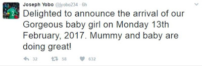 Joseph Yobo and Wife Welcomes New Baby Girl
