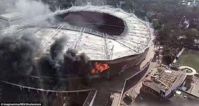 Obafemi Martins' Club, Shanghai Shenhua Stadium's Gutted By Huge Fire Outbreak [Photos]