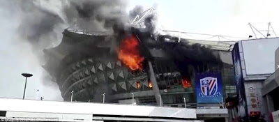 Obafemi Martins' Club, Shanghai Shenhua Stadium's Gutted By Huge Fire Outbreak [Photos]