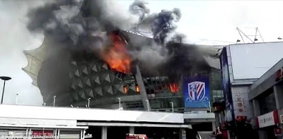 Obafemi Martins' Club, Shanghai Shenhua Stadium's Gutted By Huge Fire Outbreak [Photos]