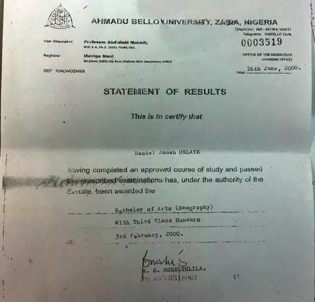 Dino Melaye’s Bachelor of Arts certificate