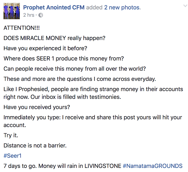 Magic or Miracle, Nigerian Pastor Based In Zambia 'Prays Money Into Members Bank Accounts Via Facebook [Photos]