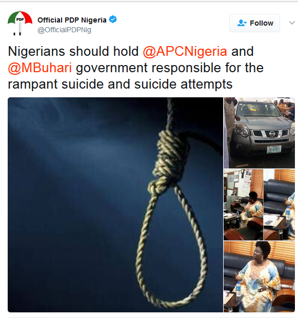  PDP Seroiusly under Fire for Posting This about APC and the High Rate of Suicide