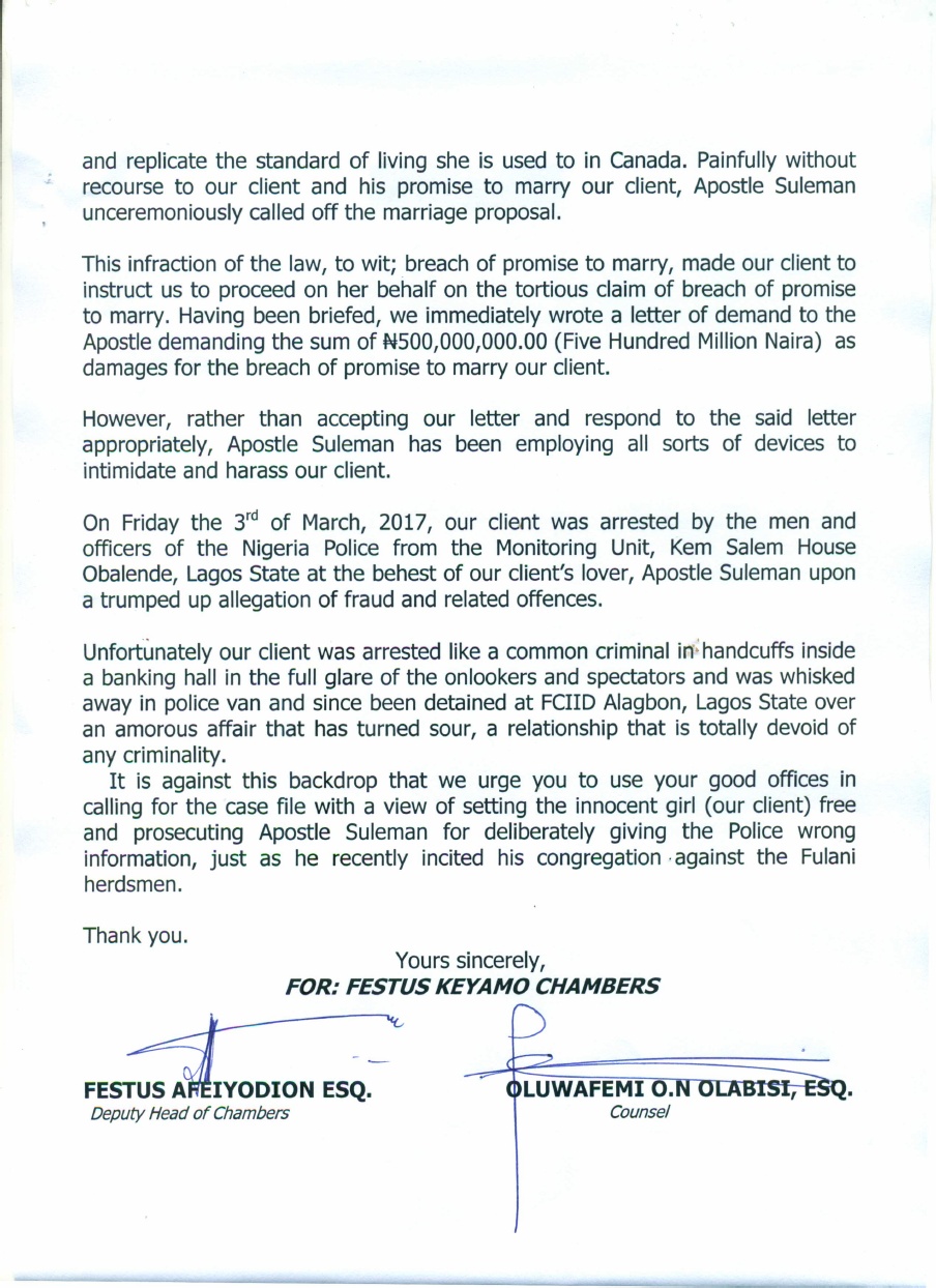 Apostle Suleman Latest!!!Apostle Suleiman Sued By Pregnant Canadian Girlfriend He Dumped and Detained In Lagos