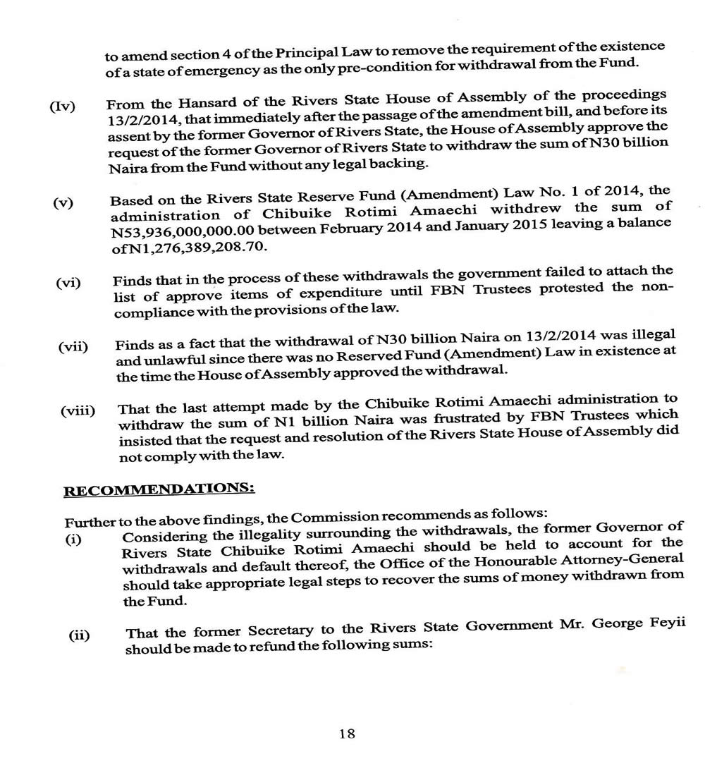 See the White Paper that implicated the Former Governor Chibuike Amaechi for Embezzling over N500billion Rivers State Funds