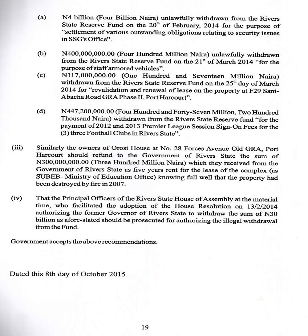 See the White Paper that implicated the Former Governor Chibuike Amaechi for Embezzling over N500billion Rivers State Funds