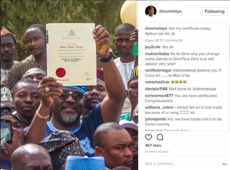  Finally Sen. Dino Melaye finally gets his original certificate from ABU, Zaria [Photos]