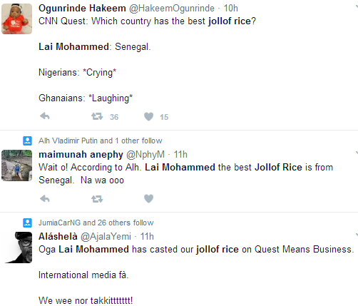 See How Angry Nigerians Slams Lai Mohammed On Twitter For Saying Senegal Makes The Best Jellof Rice [Photos]