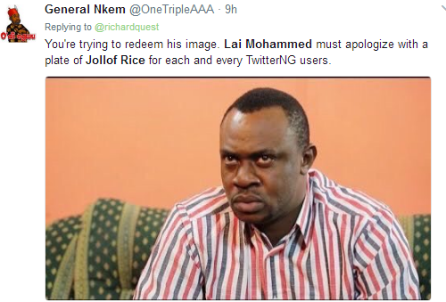 See How Angry Nigerians Slams Lai Mohammed On Twitter For Saying Senegal Makes The Best Jellof Rice [Photos]