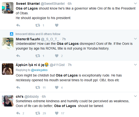 You need to see what Nigerians did After Oba of Lagos Publicly Snubbed Ooni of Ife [photos]
