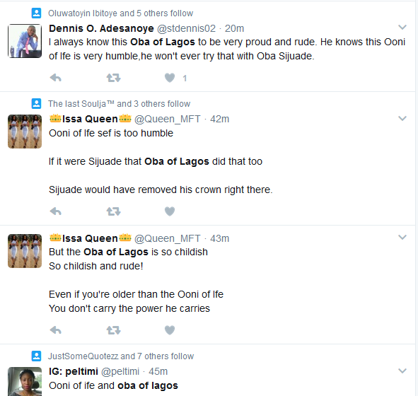 You need to see what Nigerians did After Oba of Lagos Publicly Snubbed Ooni of Ife [photos]