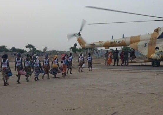   See Photos Of Released Chibok Girls Boarding Military Choppers To Abuja To Meet President Buhari
