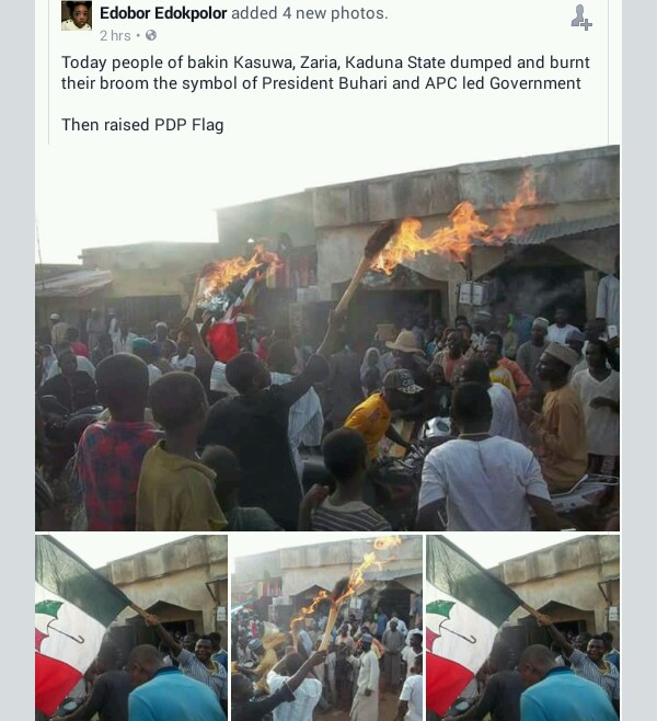 See What Happened Net After Angry Kaduna People Burn Their Brooms, Dump APC For PDP [Photos]