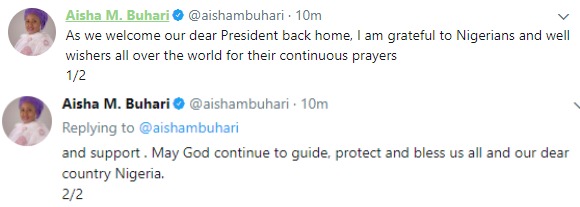 Joyful Aisha Buhari Thanks Nigerians For Their Continuous Prayers During Husband’s Stay In U.K