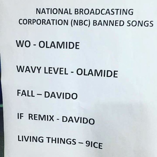 JUST IN: NBC Bans 9ice, Davido And Olamide’s Songs, For Negative Impressions