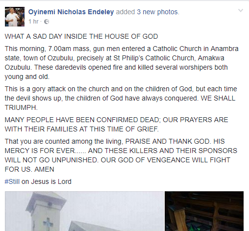 JUST IN: Gunmen Attack Catholic Church In Anambra, Many Worshipers Feared Dead [Graphic Photos]