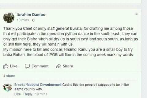 Our Mission Is To Kill and Spill IPOB Blood, Biafra Can’t Be Free Unless Oil Is Finished – Python Dance Soldier Reveals 