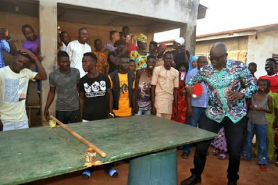 Fayose Spotted Playing Table Tennis Ekute Street Residents Ado-Ekiti 
