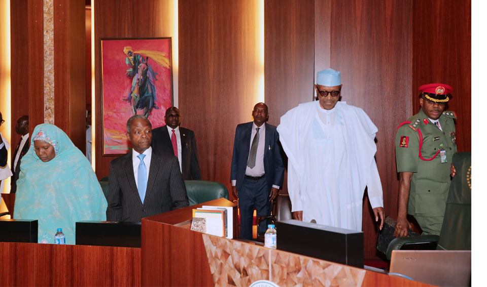 PHOTO NEWS: Aisha Alhassan Full Of Smiles As Buhari Presides Over FEC Meeting [PHOTOS]