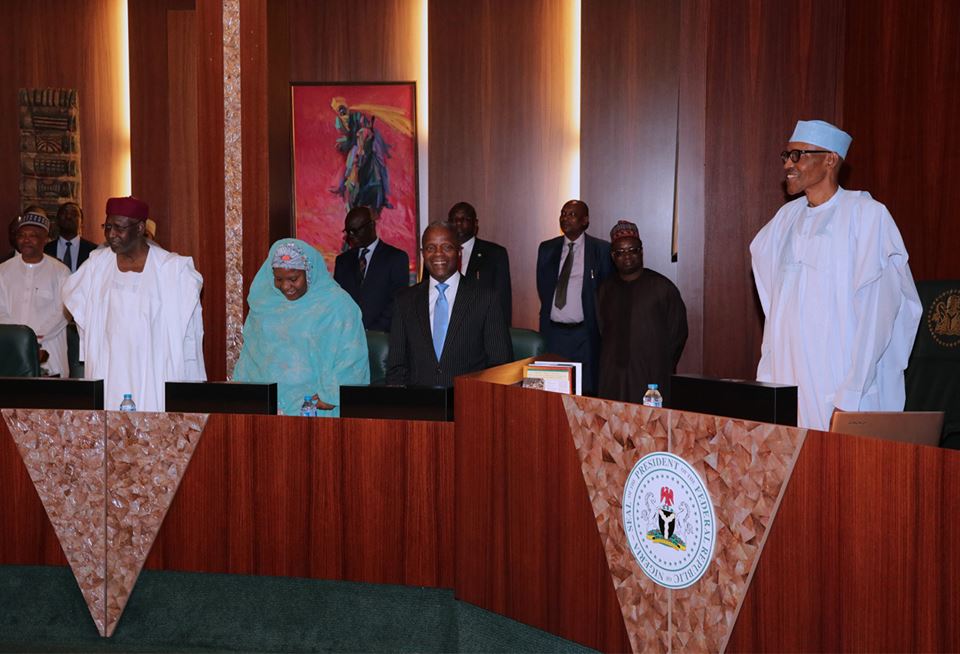 PHOTO NEWS: Aisha Alhassan Full Of Smiles As Buhari Presides Over FEC Meeting [PHOTOS]