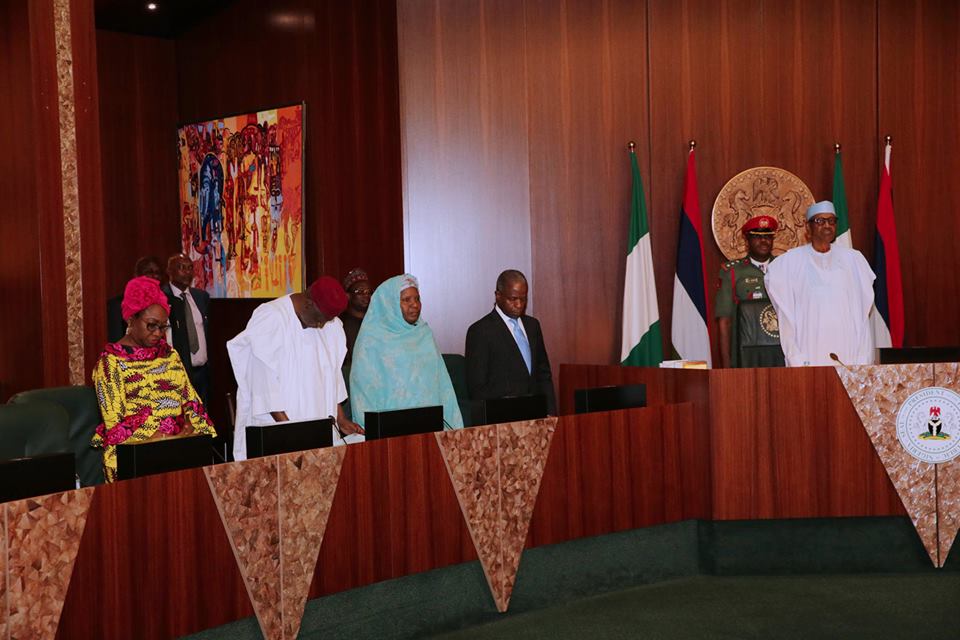 PHOTO NEWS: Aisha Alhassan Full Of Smiles As Buhari Presides Over FEC Meeting [PHOTOS]
