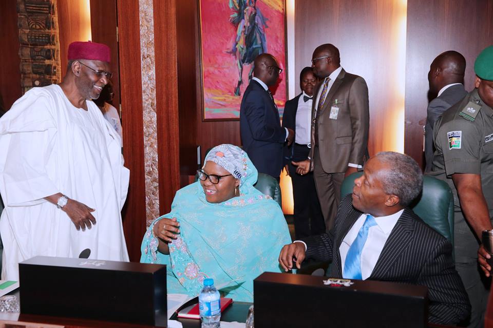 PHOTO NEWS: Aisha Alhassan Full Of Smiles As Buhari Presides Over FEC Meeting [PHOTOS]
