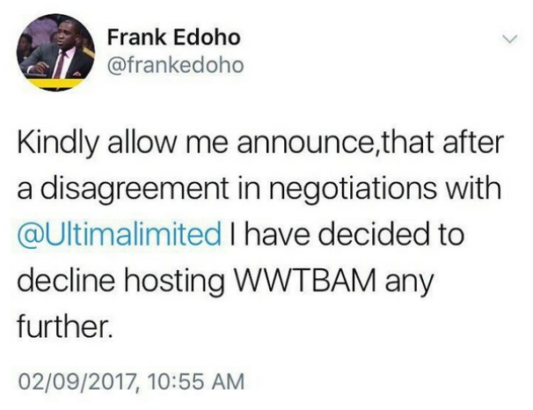 Frank Edoho Confirms He Will No Longer Host WWTBAM