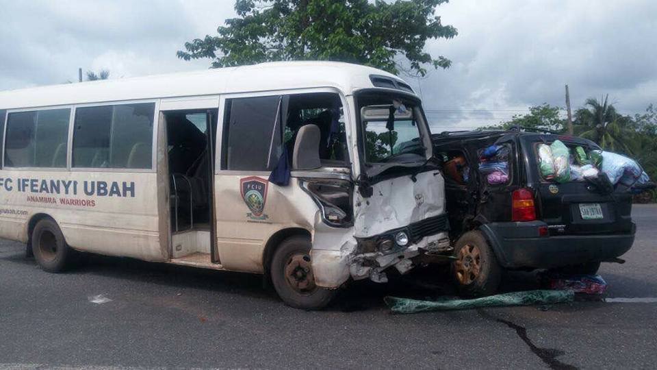 Photo News: Bus Conveying Ifeanyi Uba Players Involved In Ghastly Accident 
