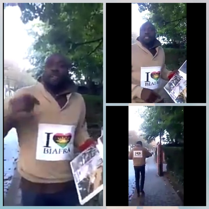 Furious IPOB Man Who Claims His Brother Was Shot In Aba Places Coffin For Buhari At The Nigerian Embassy In Belgium [Photos/Video]