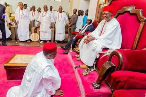 Photos Of Governor Nasir El-Rufai Paying Homage To The Obi Of Onitsha