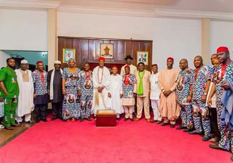 Photos Of Governor Nasir El-Rufai Paying Homage To The Obi Of Onitsha