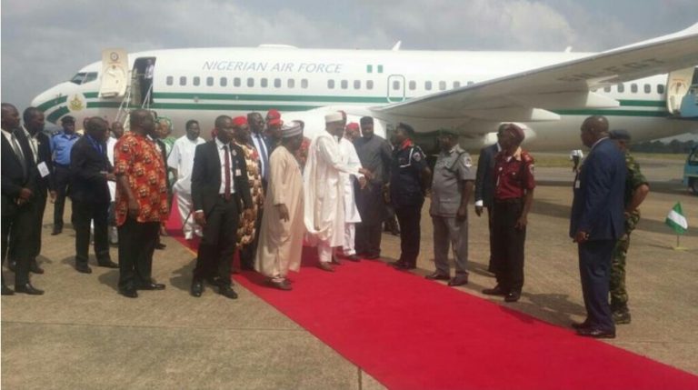 BREAKING!!! Finally, Buhari Arrives Abakaliki Despite IPOB Threats