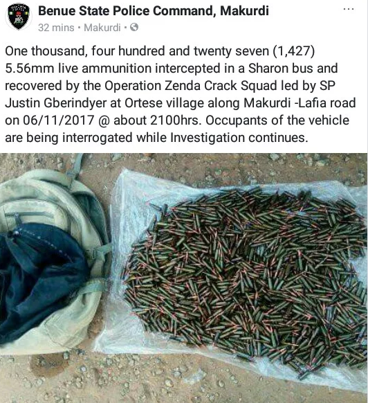 How Police Intercept Vehicle Carrying [1,427] 5.56mm Live Ammunition In Benue State