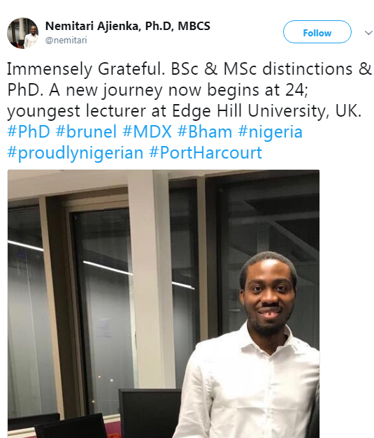 Nemitari Ajienka: How 24-Year-Old Nigerian Becomes the Youngest Lecturer At A UK University