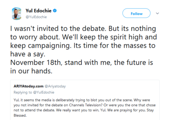 After He Wasn’t Invited, Yul Edochie Reacts To Being Left Out Of Anambra 2017 Gubernatorial Debate