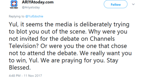 After He Wasn’t Invited, Yul Edochie Reacts To Being Left Out Of Anambra 2017 Gubernatorial Debate