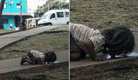 Tears!!! Heartbreaking Pictures Of A Girl Licking Water From Dirty Puddle 