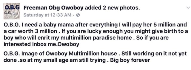 Meet The Nigeria Big Boy, Ready To Give 5 Million To Any Lady Willing To Become His Baby Mama