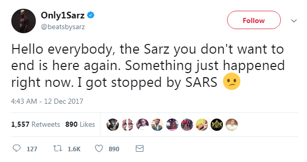 Nigerian Music Producer, Sarz Shares His Encounter With SARS Today