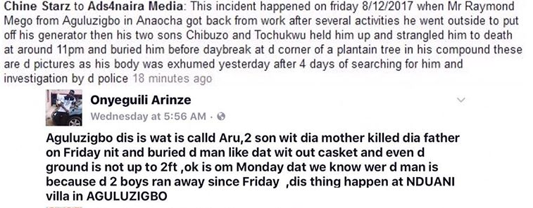 SHOCKER!!!Woman And Sons Kill Her Husband, Bury Him Under A Tree In South Eastern State[Graphic Photos]