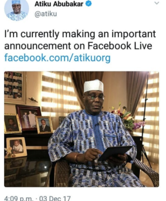 Atiku Abubakar officially announced his PDP return 