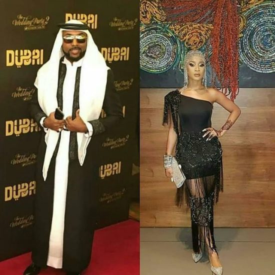 Closer Look at Banky W And Adesua Etomi’s ‘Arabian’ Inspired Look At ‘The Wedding Party 2’ Premiere 