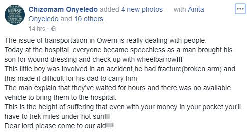 Man Takes Son To Hospital In Wheelbarrow In Imo State After Waiting Hours But No Available Vehicle [Photos]