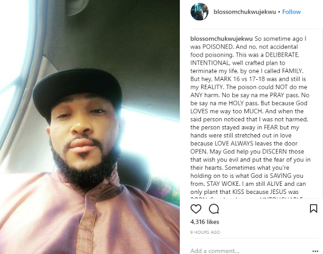 Blossom Chukwujekwu Reveals How He Was Deliberately Poisoned by A Friend He Trusts Like Brother  