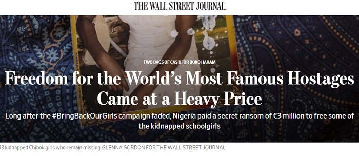 How Nigeria Reportedly Paid Secret Ransom Of €3 Million To Free Some Of The Kidnapped Schoolgirls’ – American Newspaper Claims