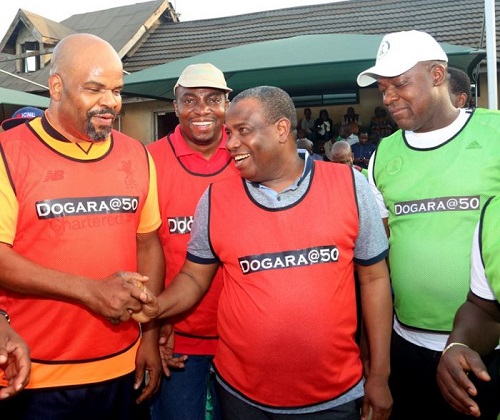 Tambuwal, Dino Melaye, Saraki Spotted Playing Football To Celebrate Yakubu Dogara’s 50th Birthday