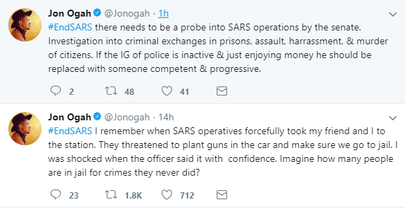 Jon Ogah Joins #EndSARS Campaign, Recalls His Ugly Experience with SARS Operatives