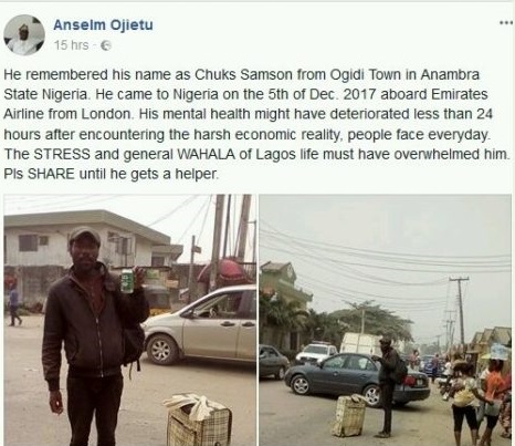 Nigerian Man Who Returned from London for Christmas allegedly Runs Mad, Seen Roaming The Streets Of Lagos [Photos]